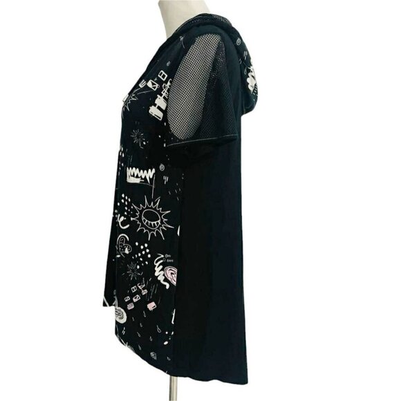 Dolcezza Size Large Top Blouse Short Sleeve Simply Art Hoodie Mesh Sleeves - Picture 4 of 7